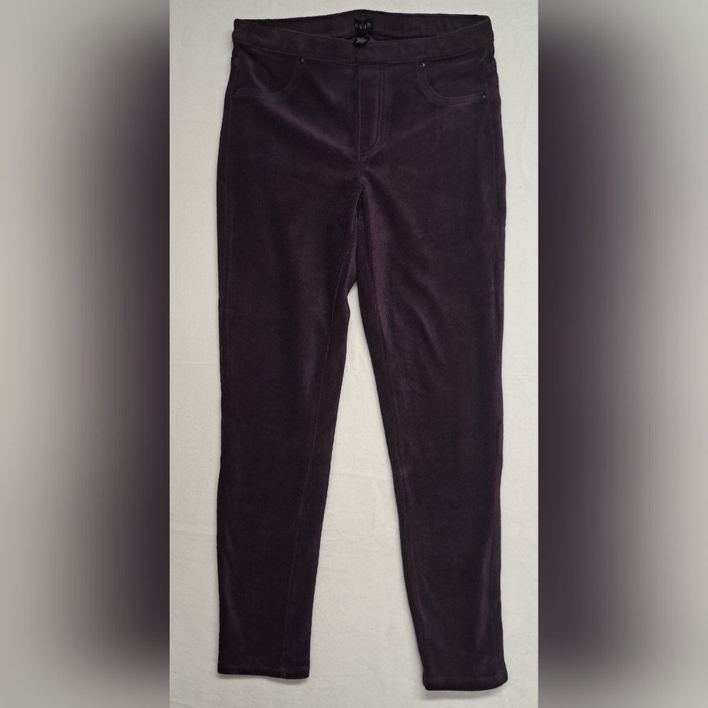 Dash M Stretch Corduroy Pull On Pants Elastic Waist Straight Slim Purple